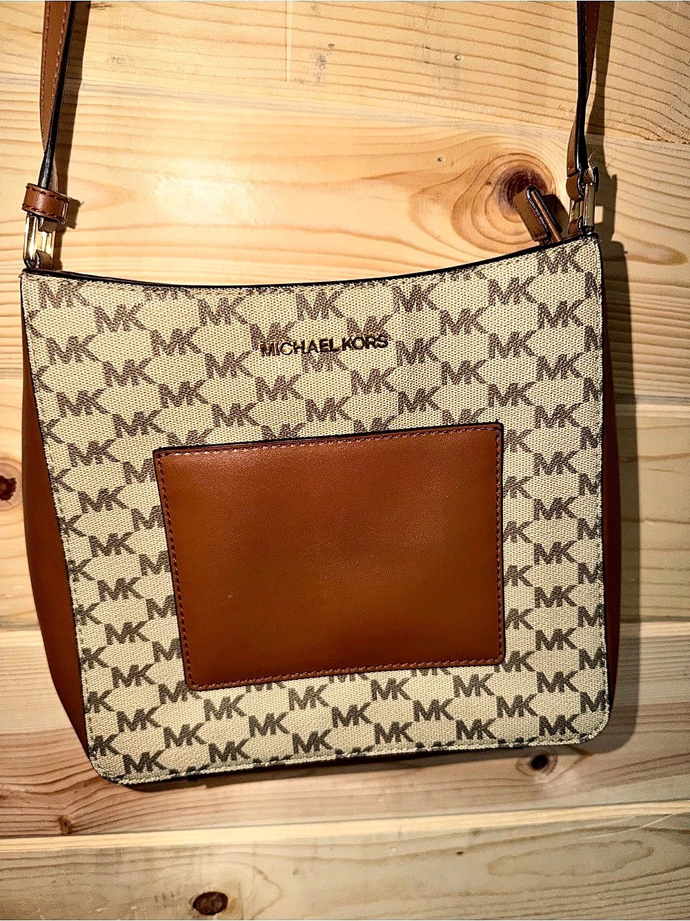 Michael Kors Jet Set Travel Small Signature Logo Crossbody Bag Brown & Beige
